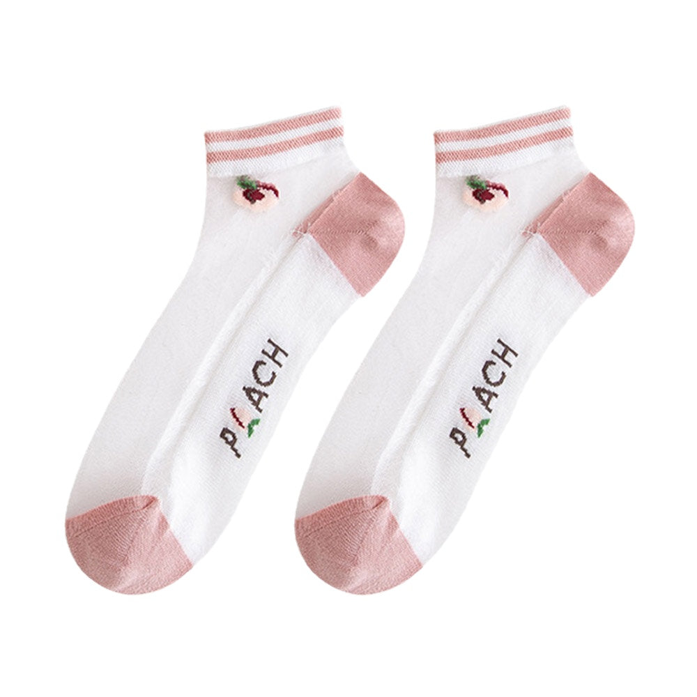 3 Pairs Women Cotton Glass Silk Peach Letters Stripes Pattern Jacquard Breathable Socks