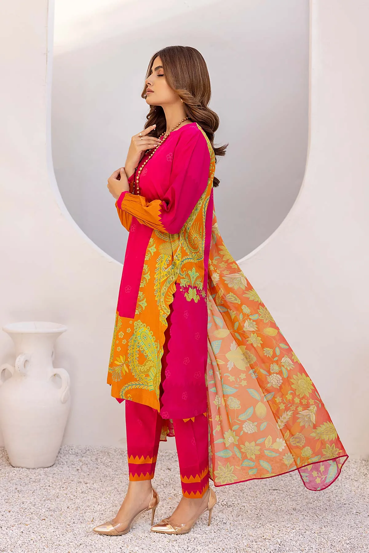 3-PC Digital Lawn Shirt with Trouser and Chiffon Dupatta CPM23-46