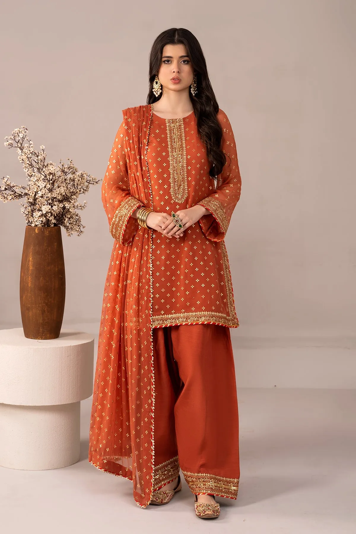 3-PC Embroidered Chiffon Shirt with Chiffon Dupatta and Trouser CMA-3-279