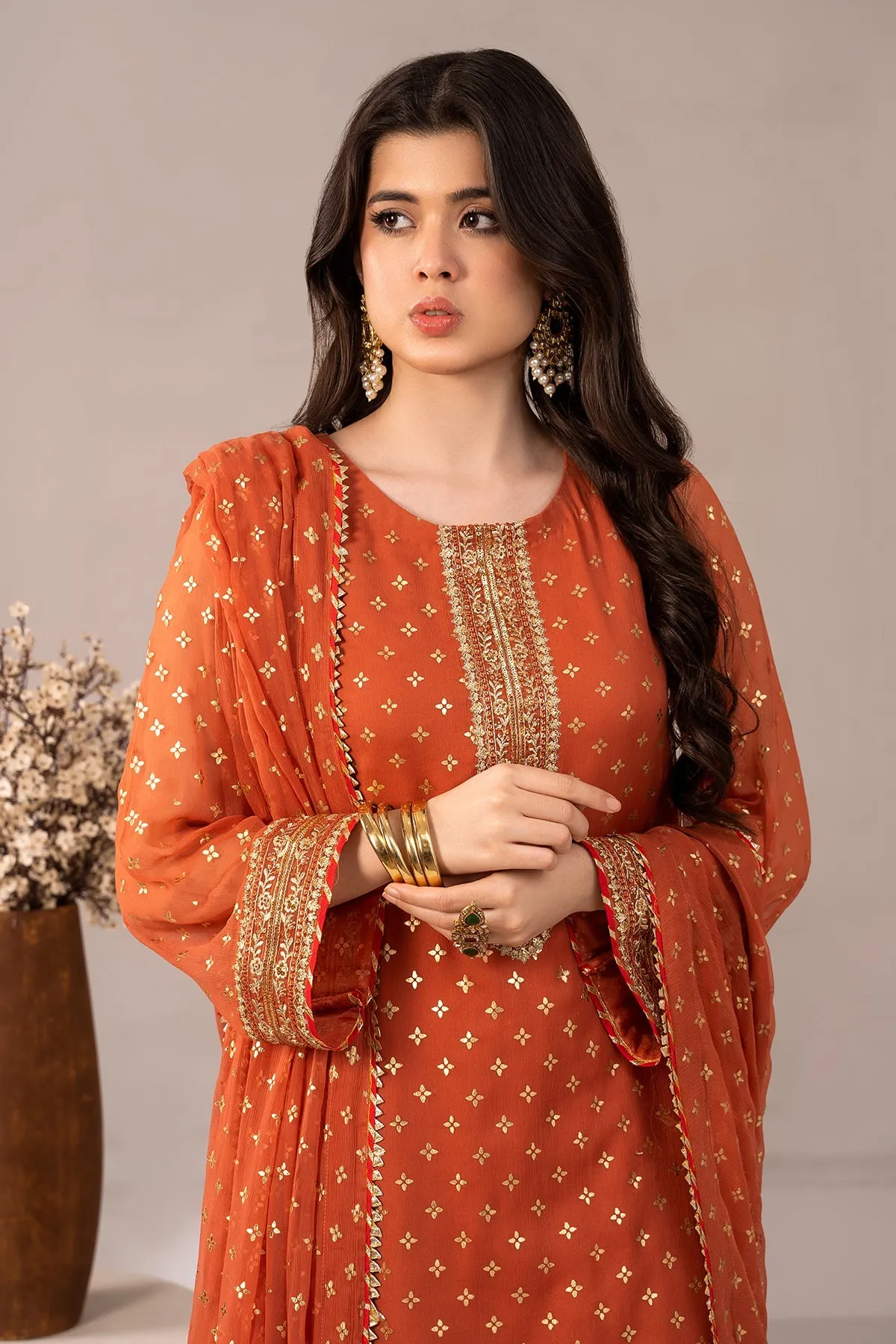 3-PC Embroidered Chiffon Shirt with Chiffon Dupatta and Trouser CMA-3-279