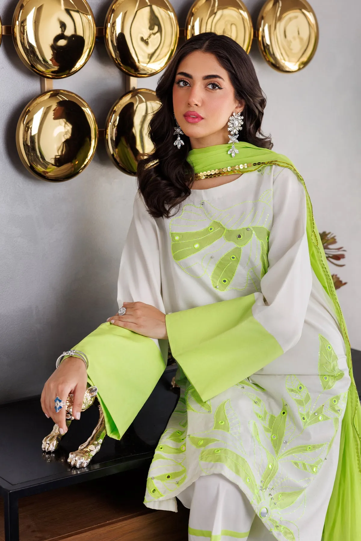 3-PC Embroidered Cotton Shirt with Chiffon Dupatta and Trouser ED-4-035