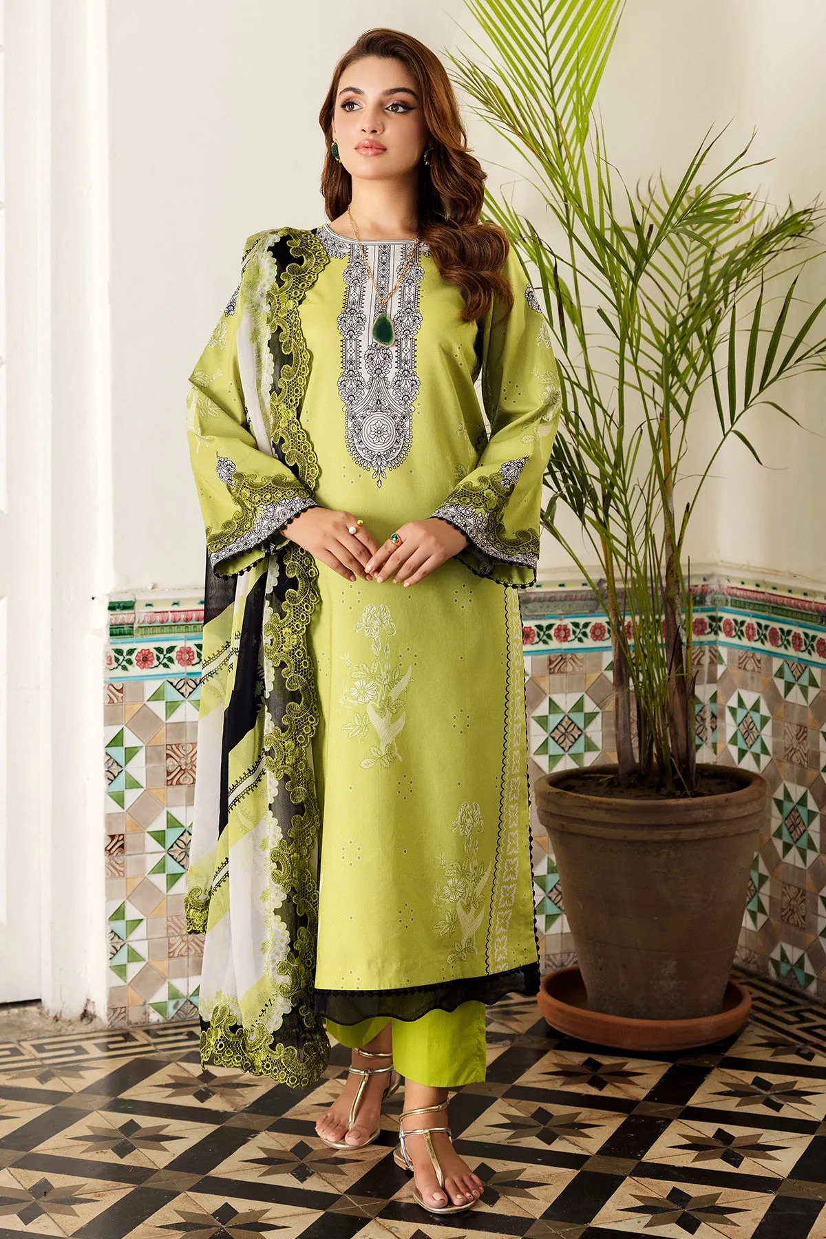 3-PC Embroidered Lawn Shirt with Embroidered Chiffon Dupatta and Trouser CRN4-17P