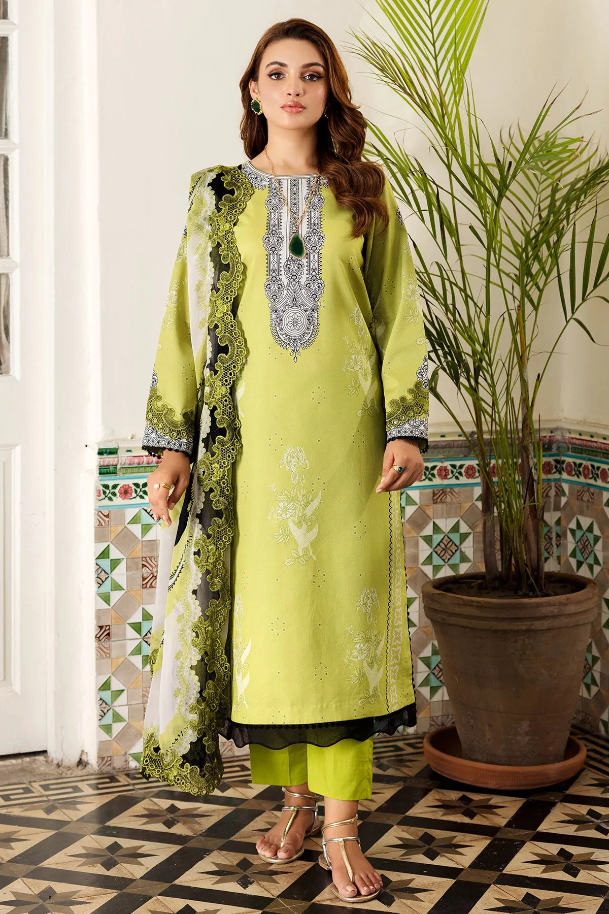 3-PC Embroidered Lawn Shirt with Embroidered Chiffon Dupatta and Trouser CRN4-17P