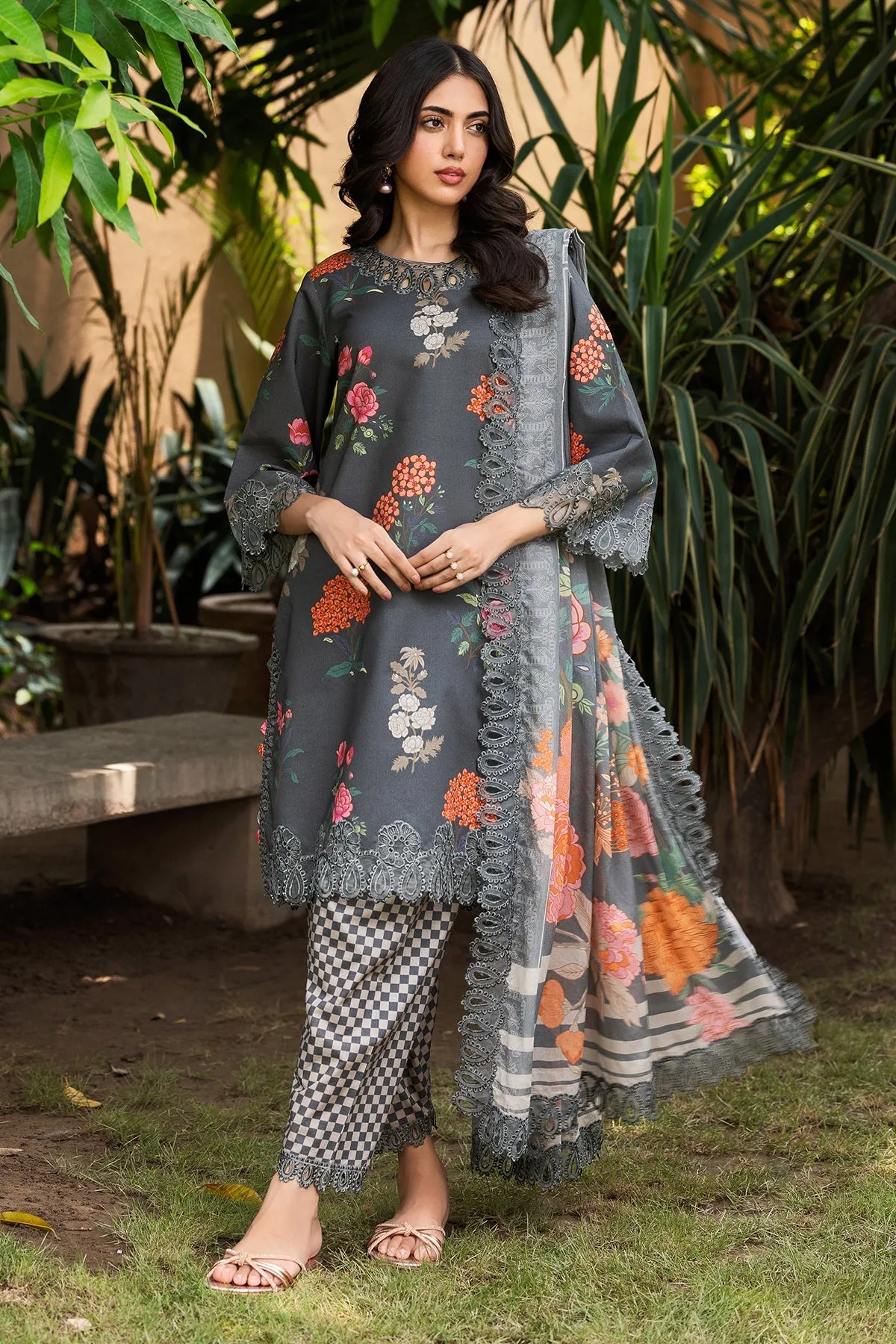 3-PC Embroidered Lawn Shirt with Embroidered Voil Dupatta and Trouser CRN4-19P