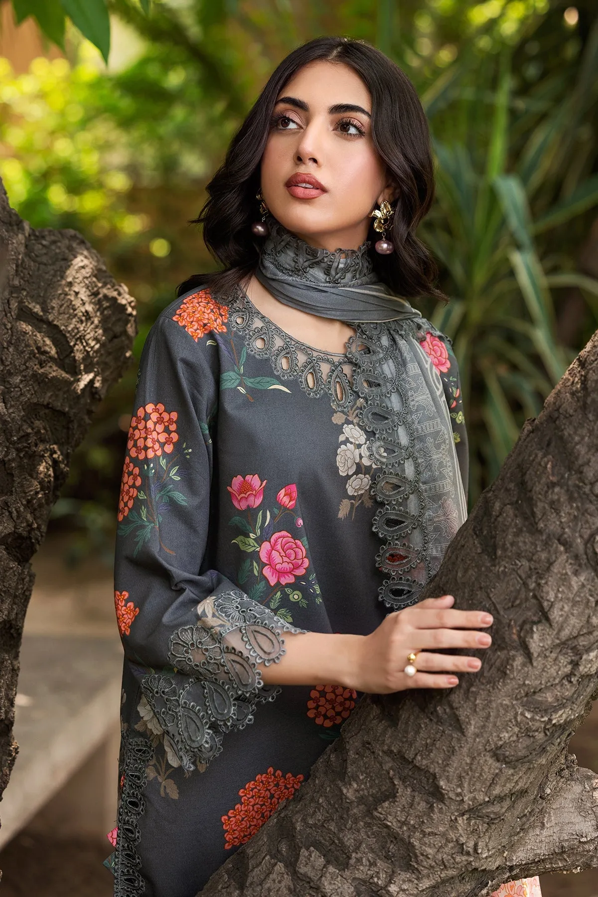 3-PC Embroidered Lawn Shirt with Embroidered Voil Dupatta and Trouser CRN4-19P