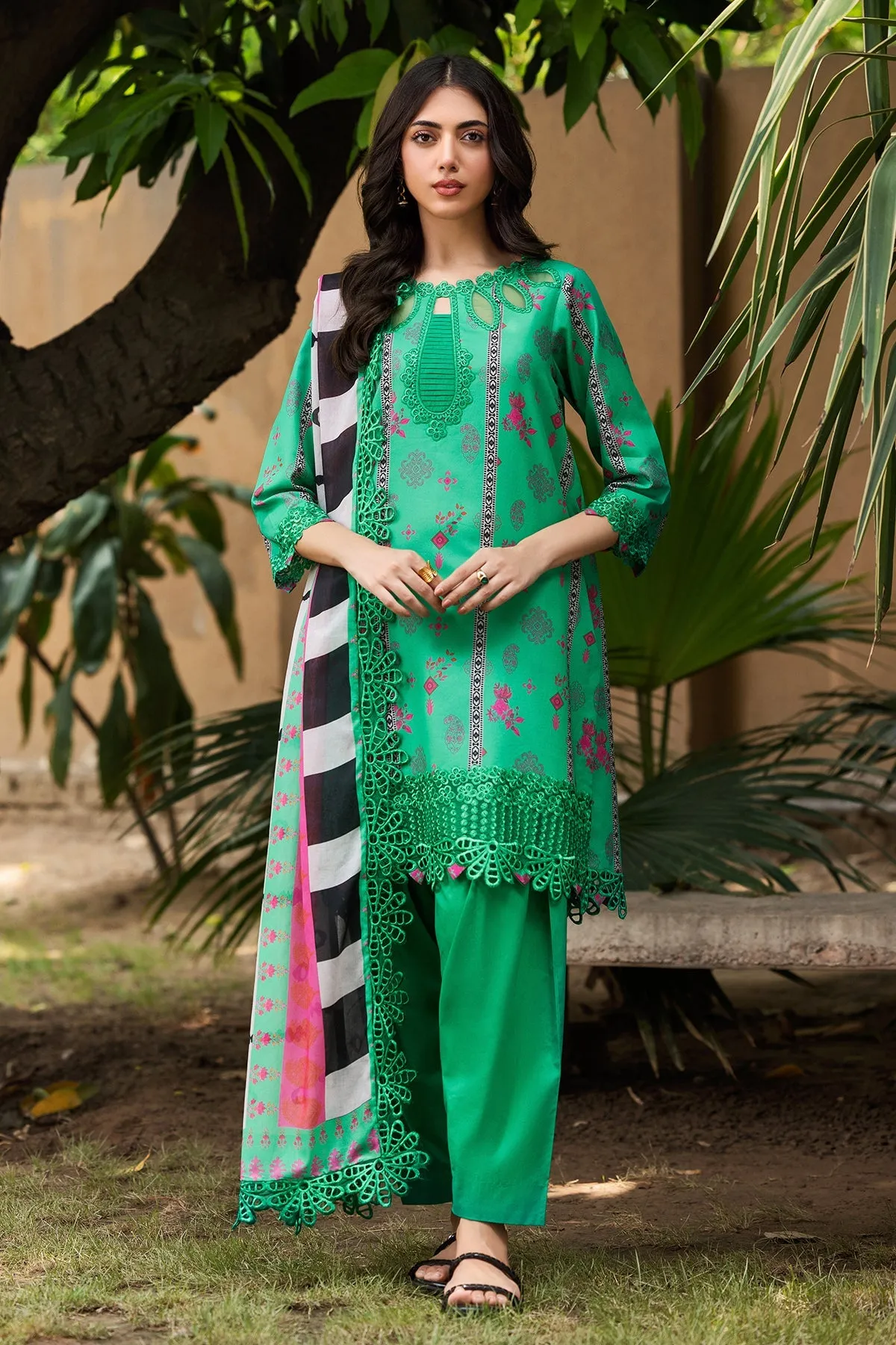 3-PC Embroidered Lawn Shirt with Embroidered Voil Dupatta and Trouser CRN4-25P