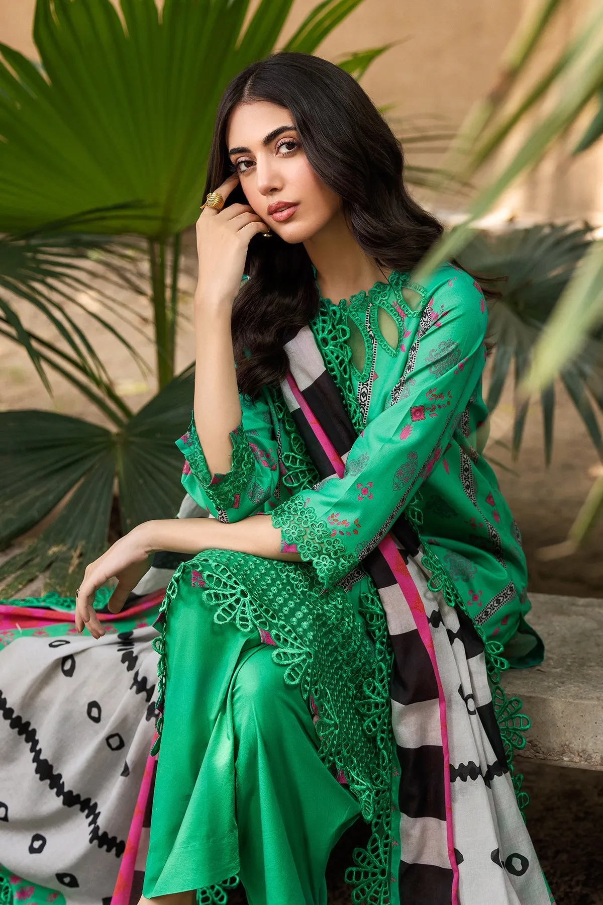 3-PC Embroidered Lawn Shirt with Embroidered Voil Dupatta and Trouser CRN4-25P