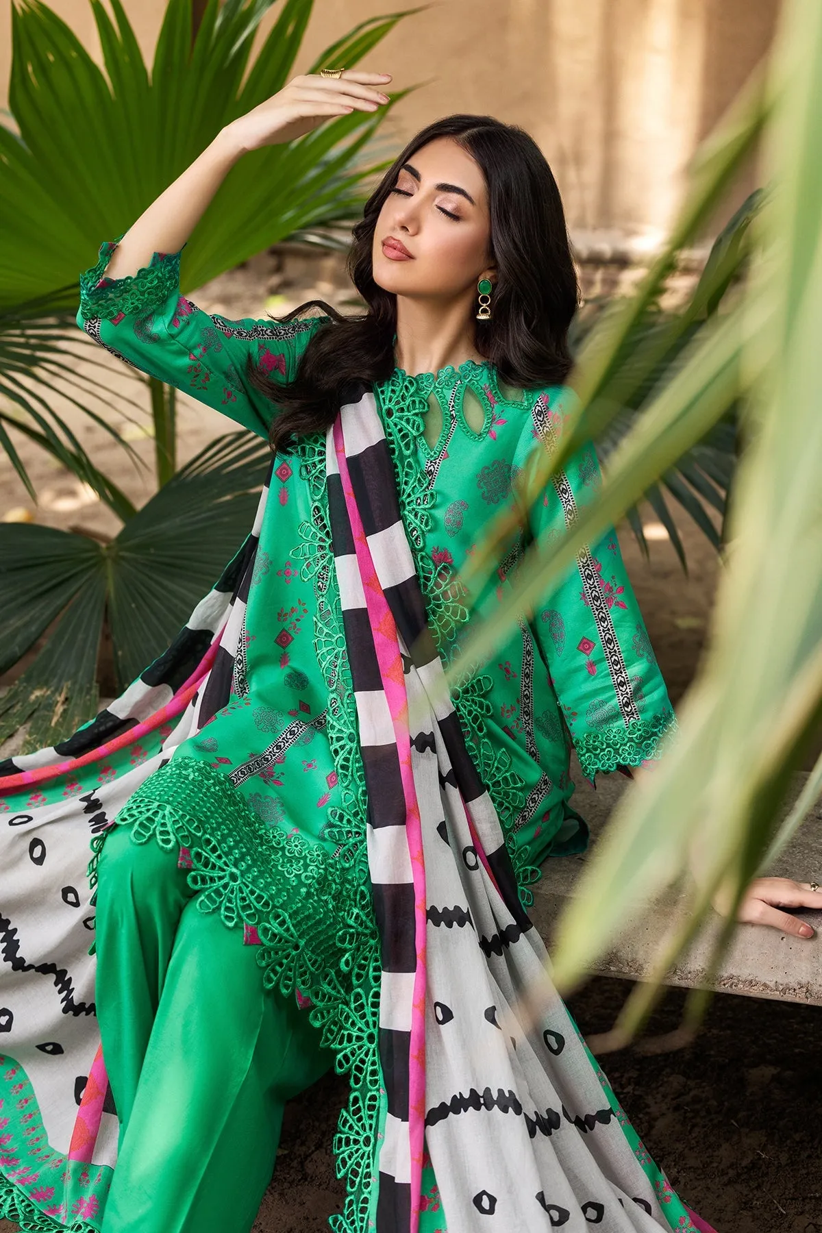 3-PC Embroidered Lawn Shirt with Embroidered Voil Dupatta and Trouser CRN4-25P