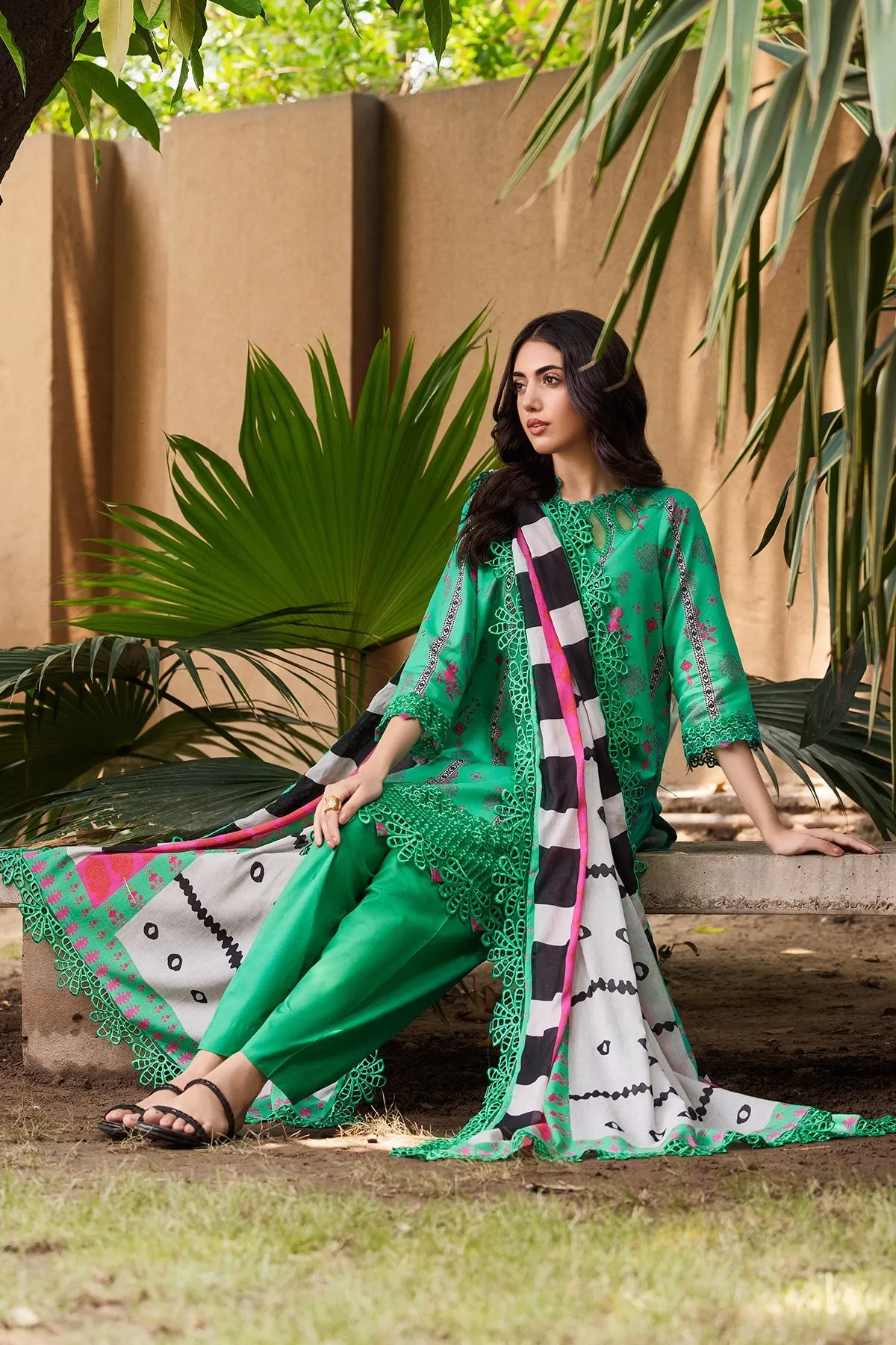 3-PC Embroidered Lawn Shirt with Embroidered Voil Dupatta and Trouser CRN4-25P