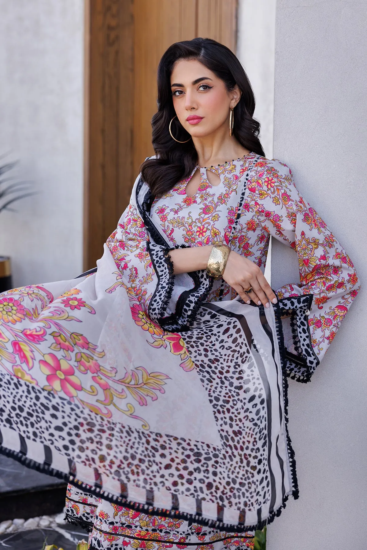 3-PC Printed Lawn Shirt with Chiffon Dupatta and Trouser CPM-4-045