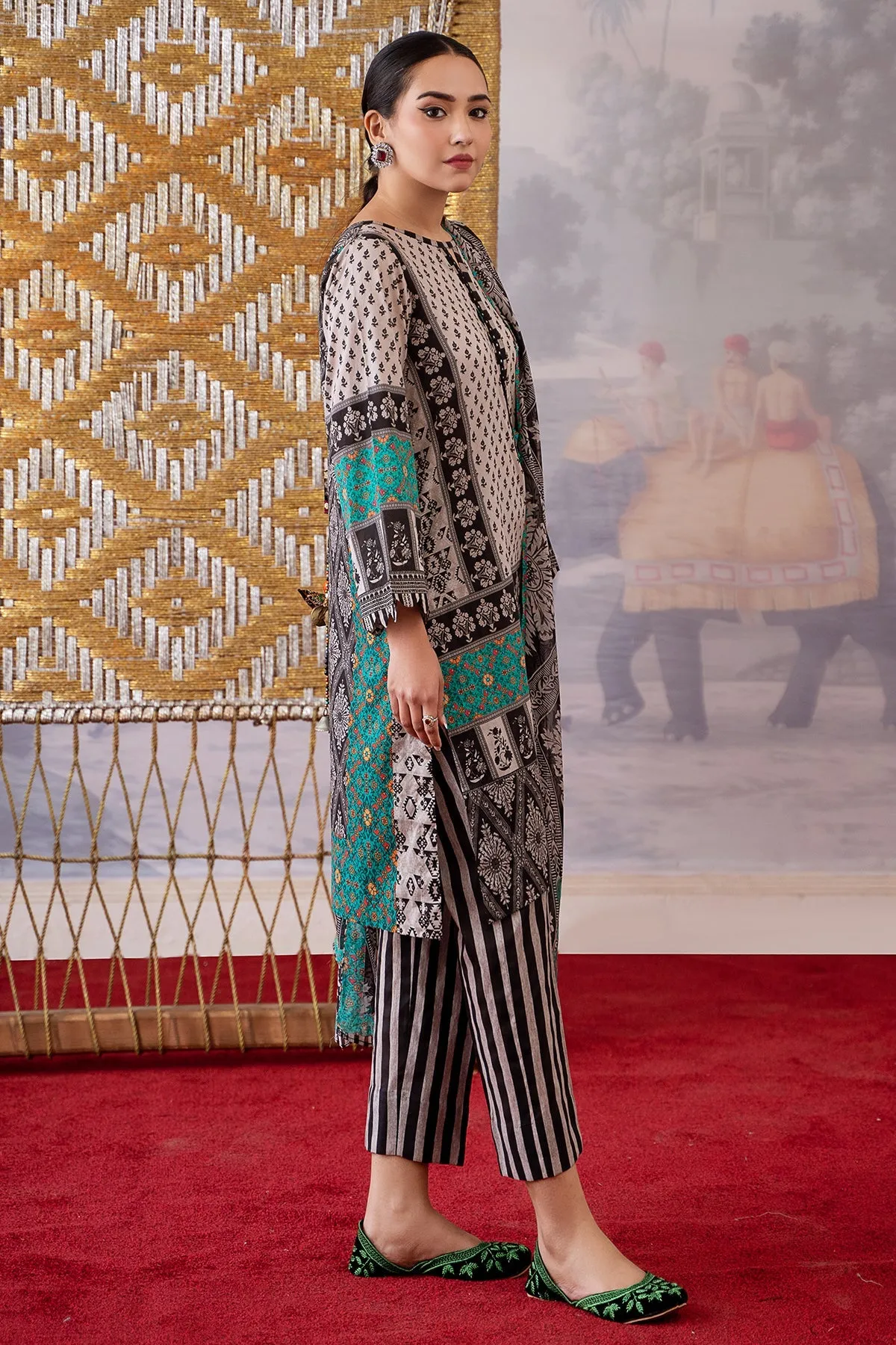 3-PC Printed Lawn Shirt with Chiffon Dupatta and Trouser CPM-4-09