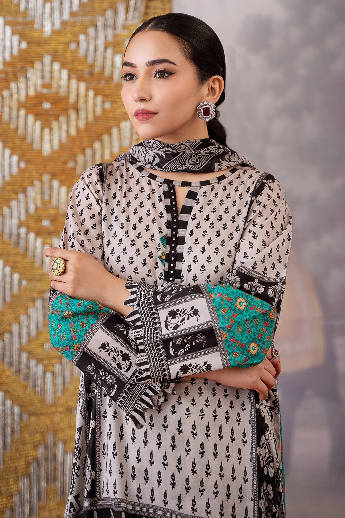 3-PC Printed Lawn Shirt with Chiffon Dupatta and Trouser CPM-4-09