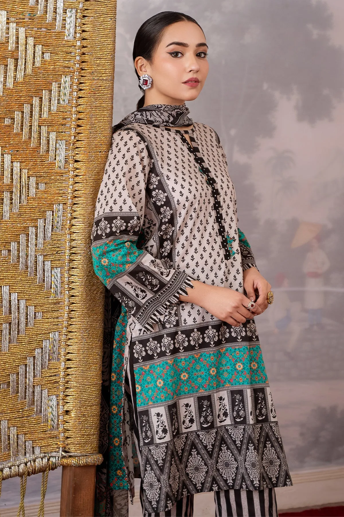 3-PC Printed Lawn Shirt with Chiffon Dupatta and Trouser CPM-4-09