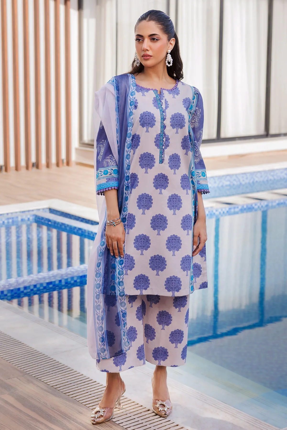 3-PC Printed Lawn Shirt with Chiffon Dupatta and Trouser CPM4-034