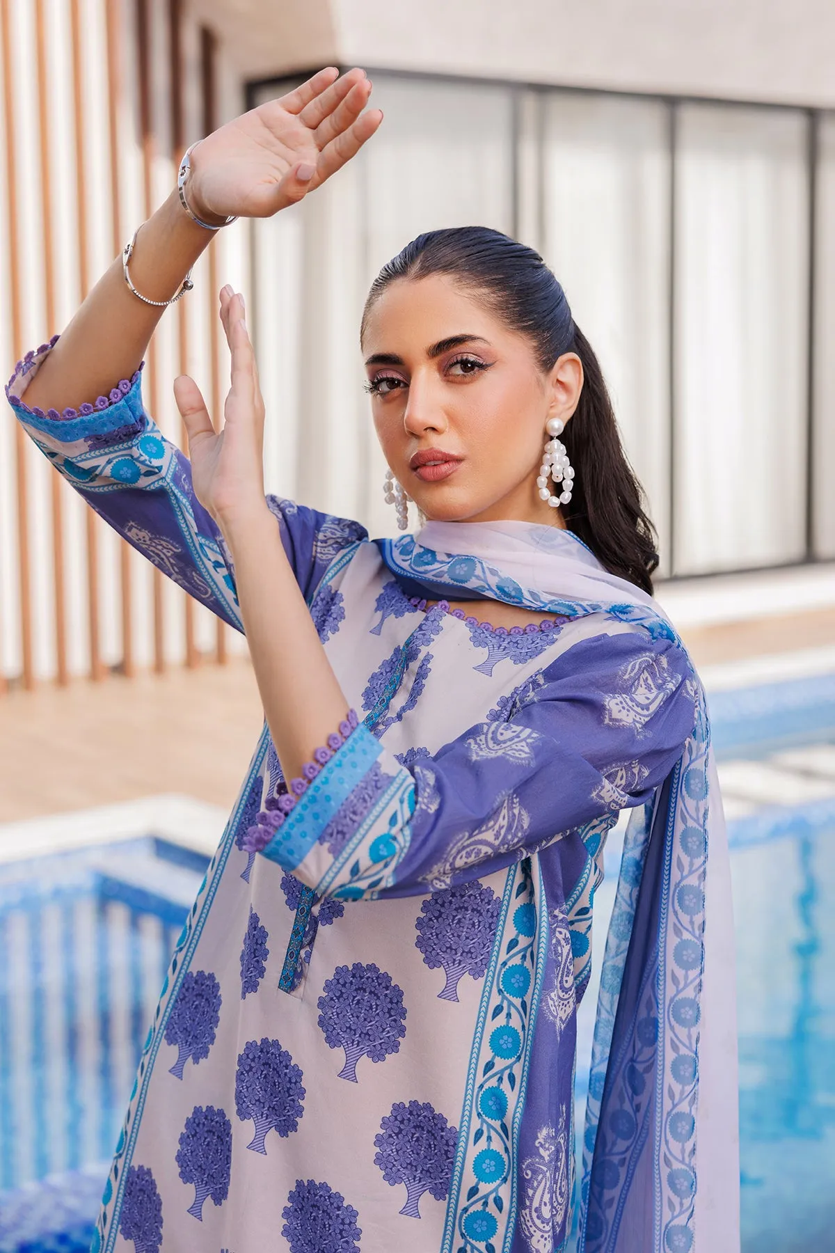 3-PC Printed Lawn Shirt with Chiffon Dupatta and Trouser CPM4-034