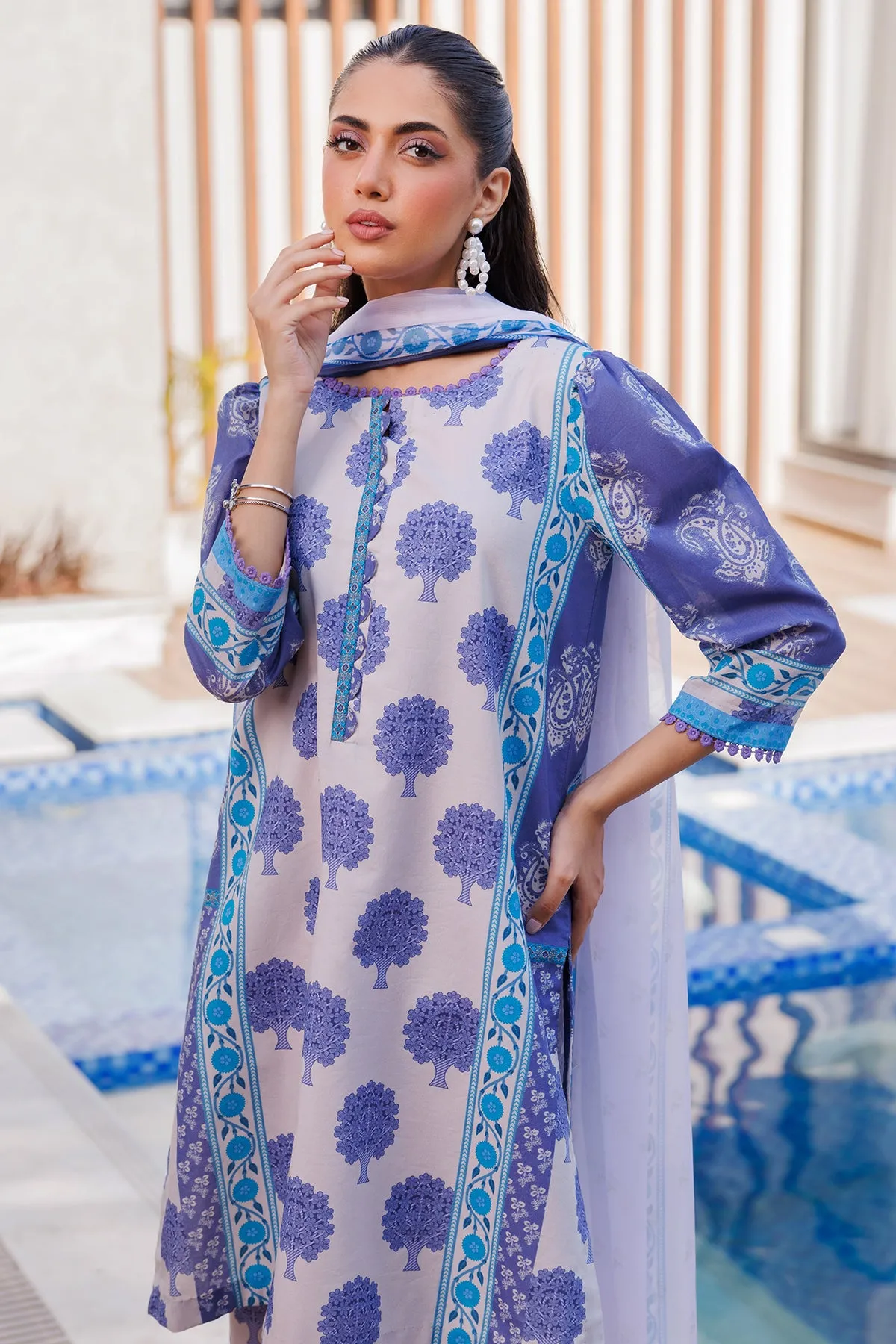 3-PC Printed Lawn Shirt with Chiffon Dupatta and Trouser CPM4-034