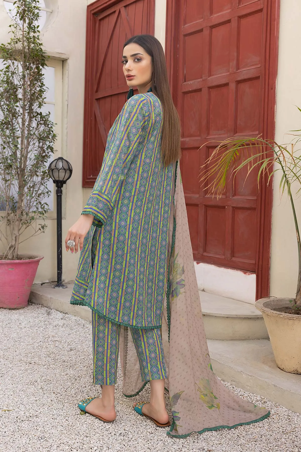 3-Pc Printed Lawn Shirt With Printed Cigaratte Pant and Chiffon Dupatta CPM23-40