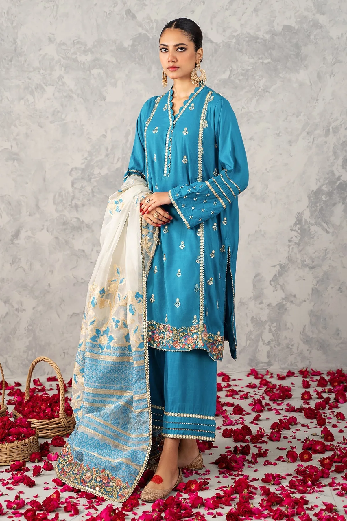 3-PC Raw-Silk Shirt with Zari Dupatta and Trouser CMA-3-72