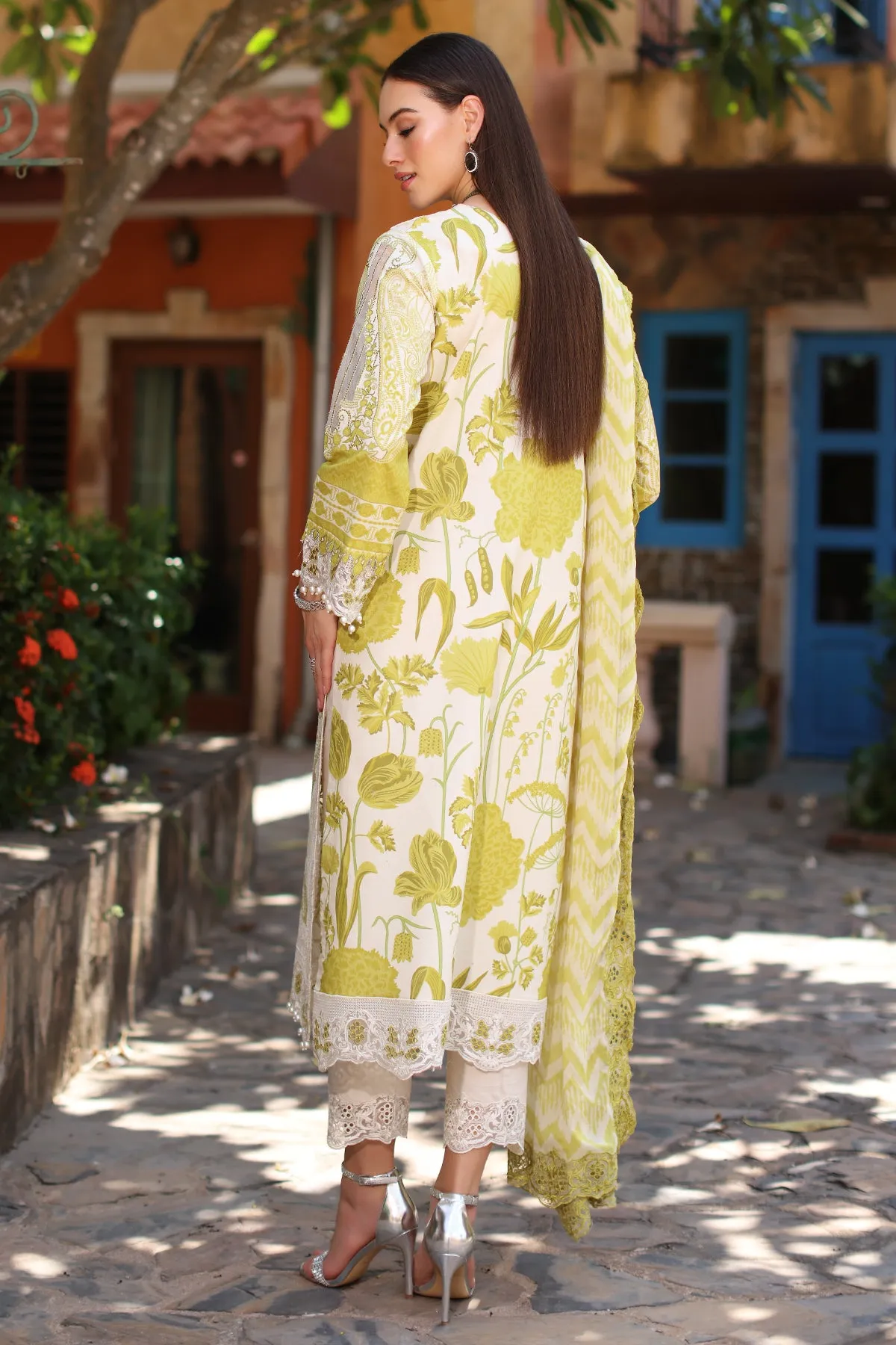 3-PC Unstitched Embroidered Lawn Shirt with Embroidered Chiffon Dupatta and Trouser CRS4-12