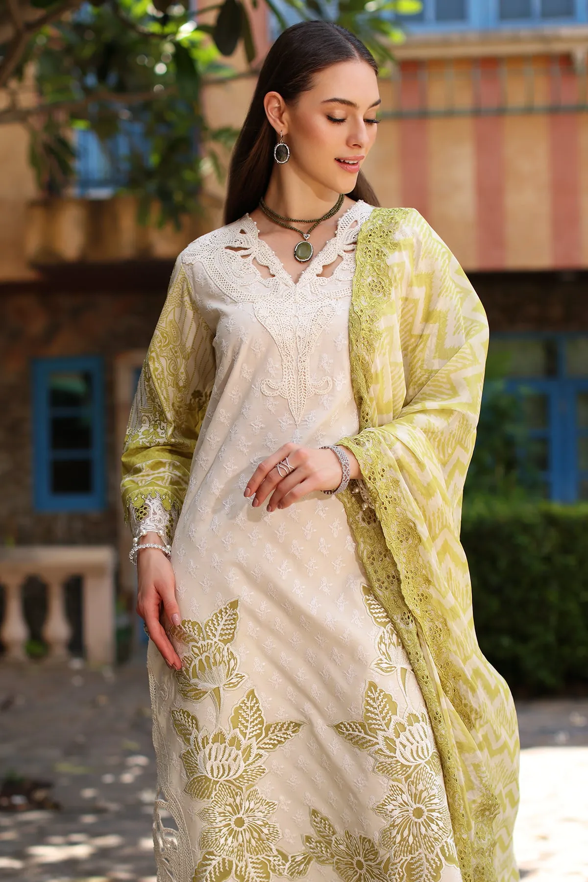 3-PC Unstitched Embroidered Lawn Shirt with Embroidered Chiffon Dupatta and Trouser CRS4-12