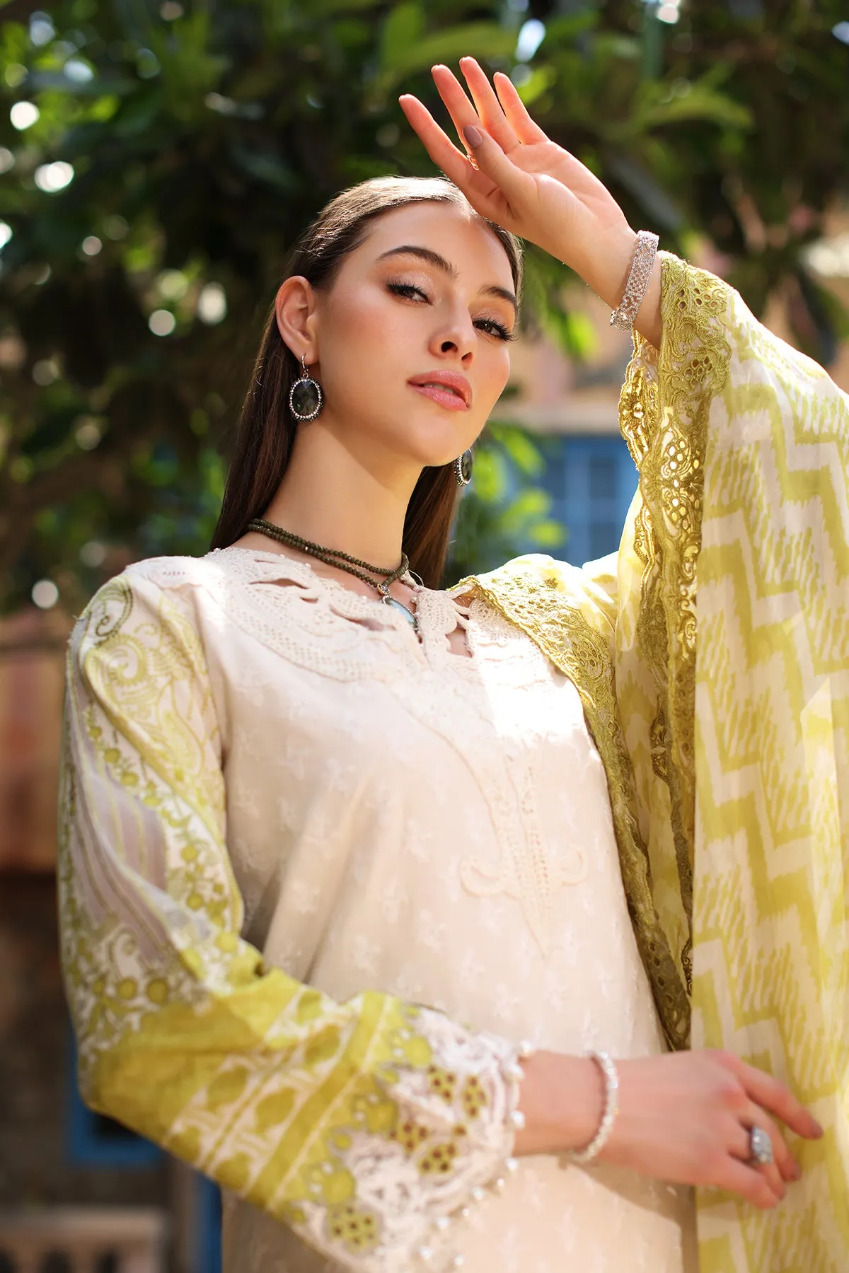 3-PC Unstitched Embroidered Lawn Shirt with Embroidered Chiffon Dupatta and Trouser CRS4-12