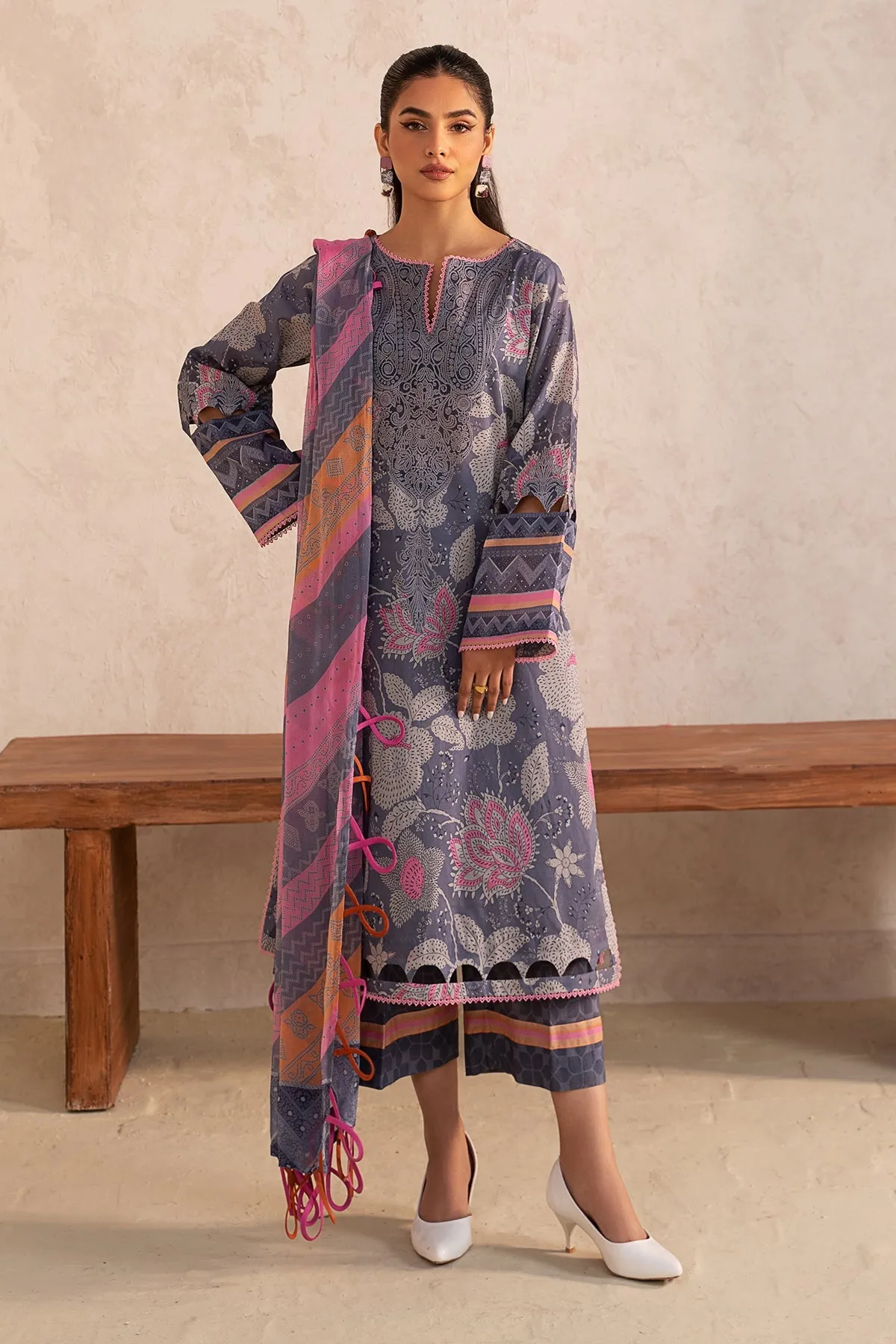 3-PC Unstitched Printed Lawn Shirt with Chiffon Dupatta and Trouser CP4-11