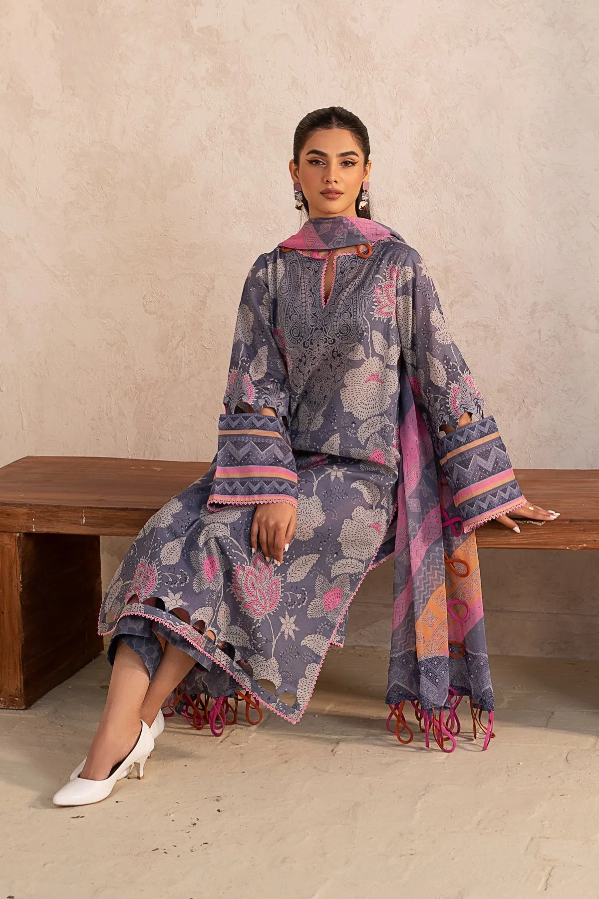 3-PC Unstitched Printed Lawn Shirt with Chiffon Dupatta and Trouser CP4-11