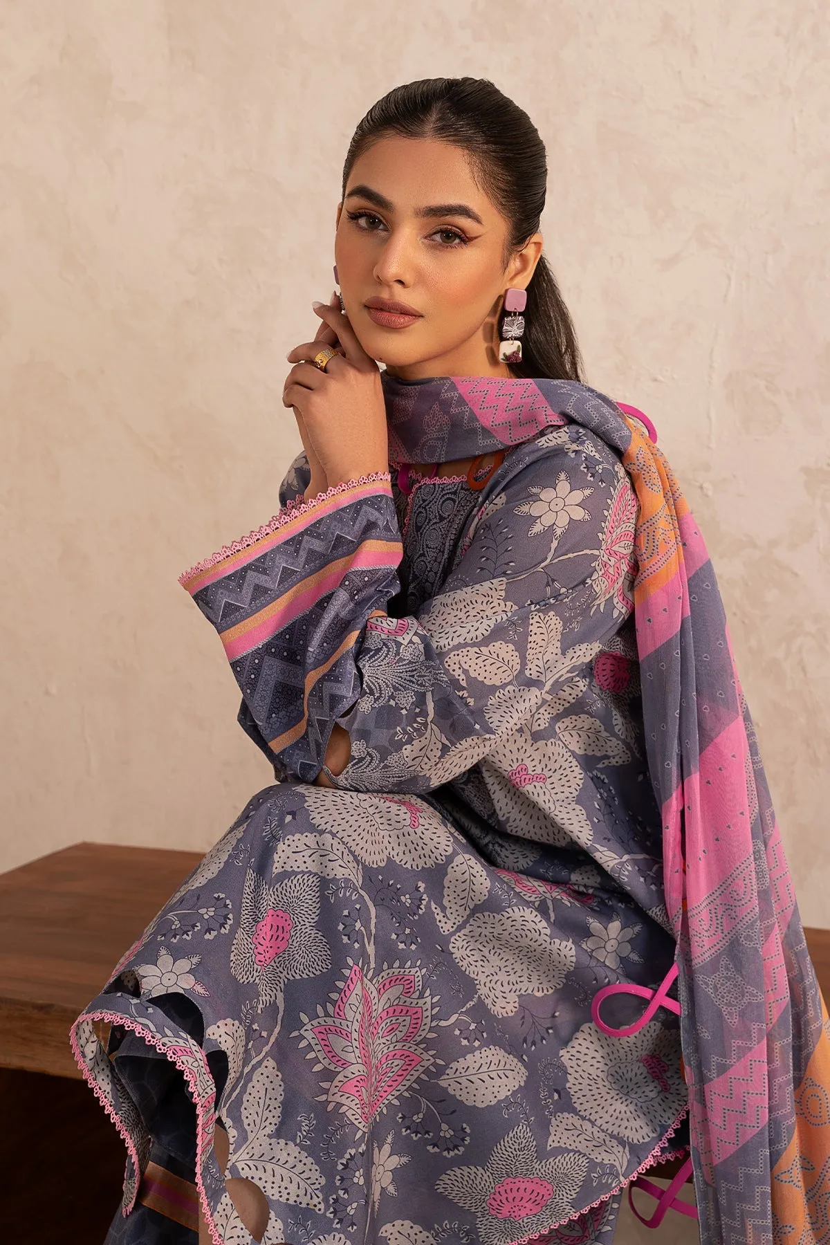 3-PC Unstitched Printed Lawn Shirt with Chiffon Dupatta and Trouser CP4-11