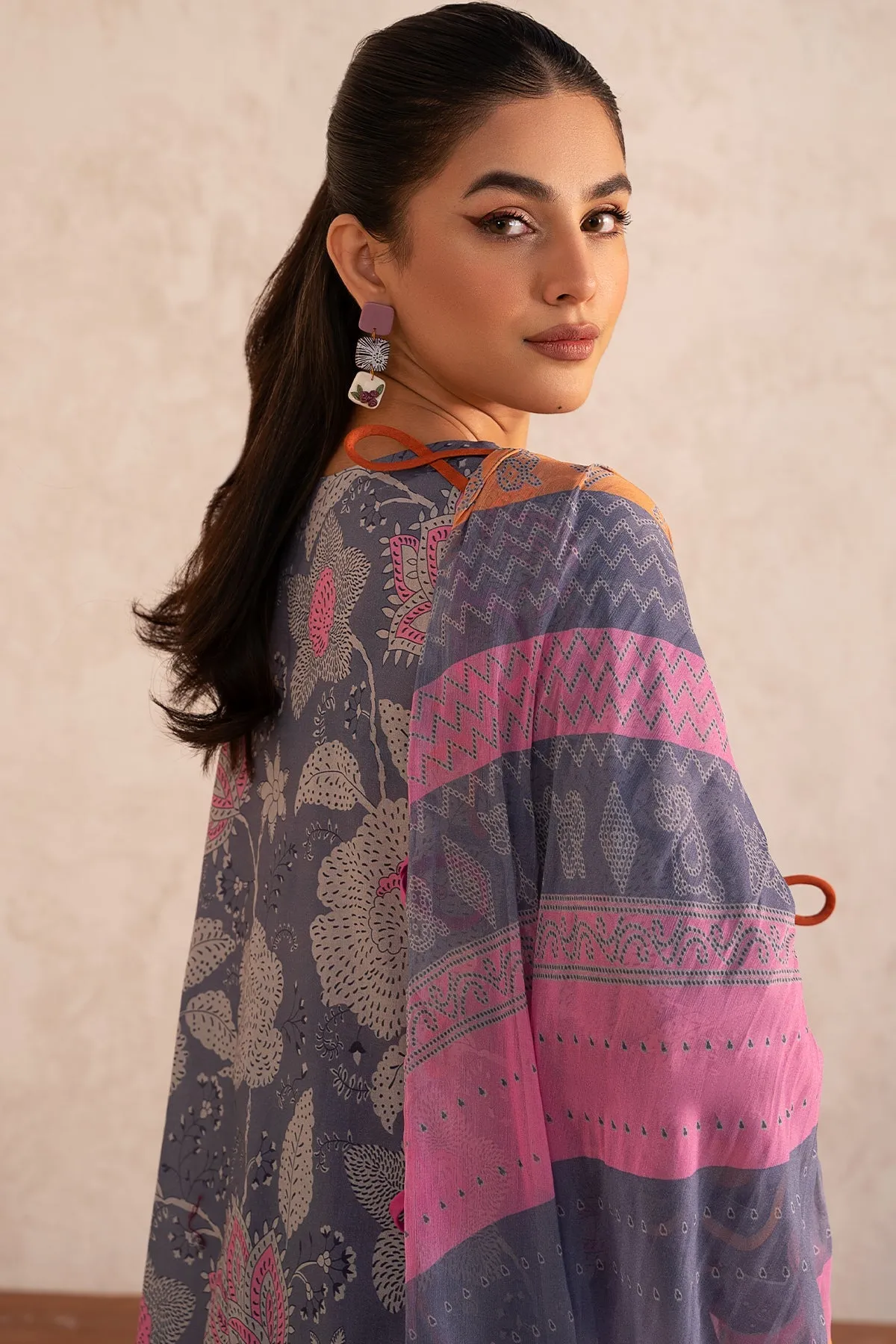 3-PC Unstitched Printed Lawn Shirt with Chiffon Dupatta and Trouser CP4-11