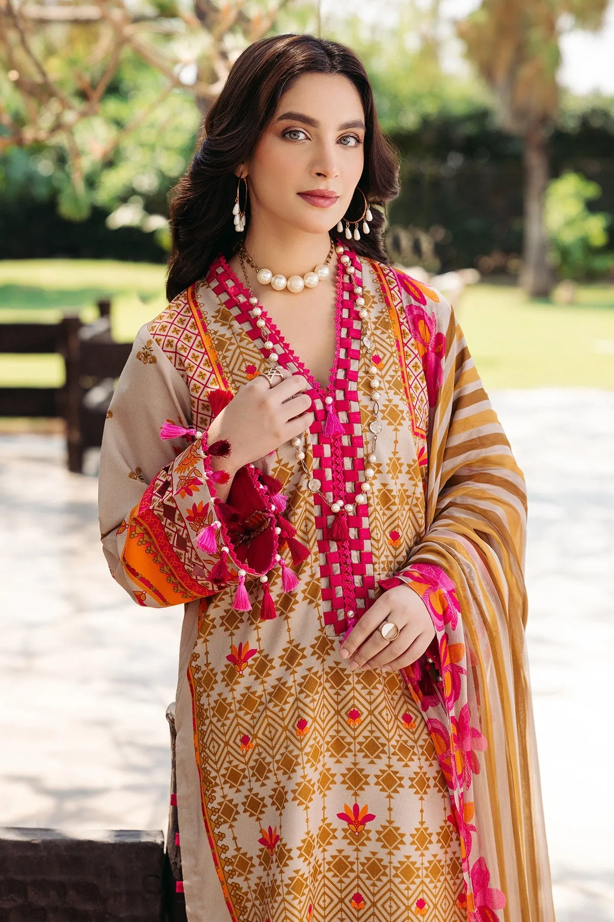 3-PC Unstitched Printed Lawn Shirt with Chiffon Dupatta and Trouser CP4-47