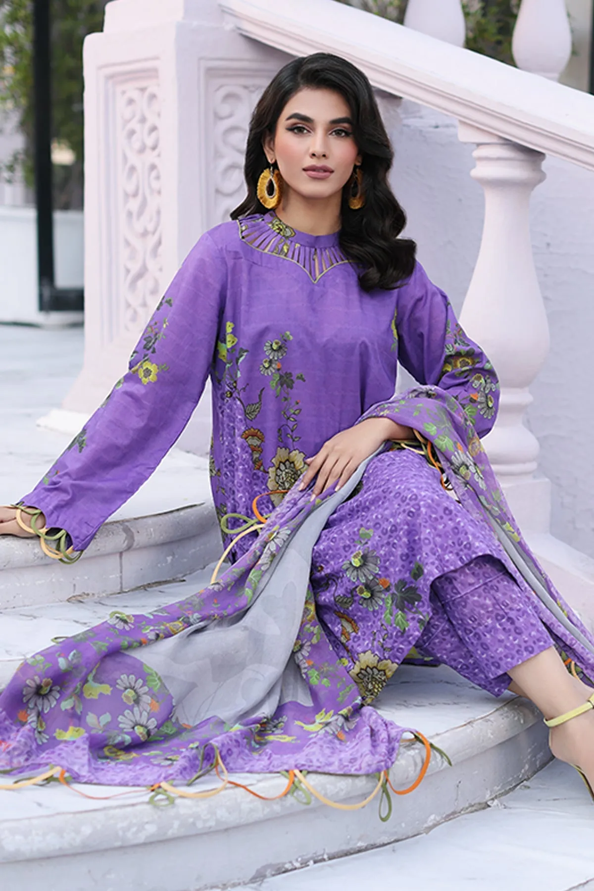 3-PC Unstitched Printed Lawn Shirt with Chiffon Dupatta and Trouser CPS4-02