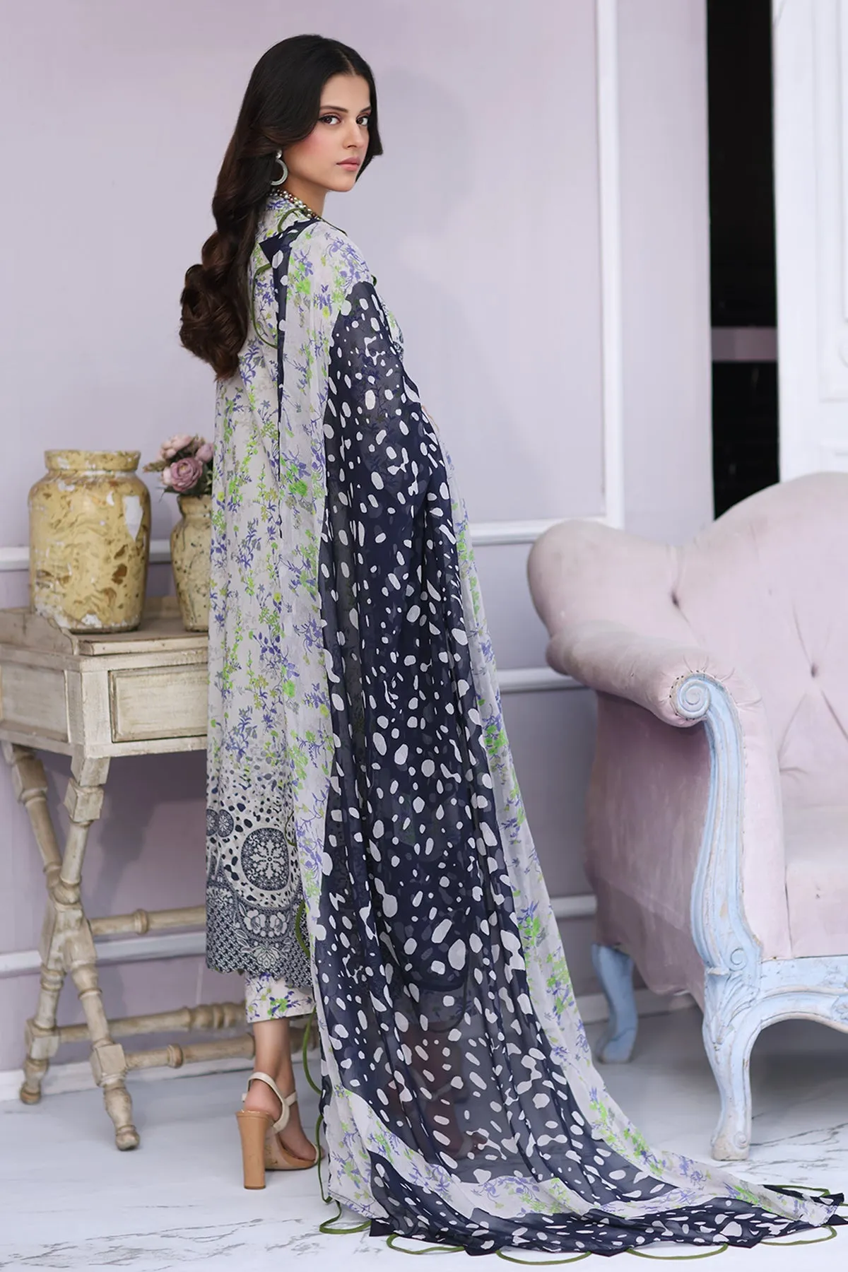 3-PC Unstitched Printed Lawn Shirt with Chiffon Dupatta and Trouser CPS4-07