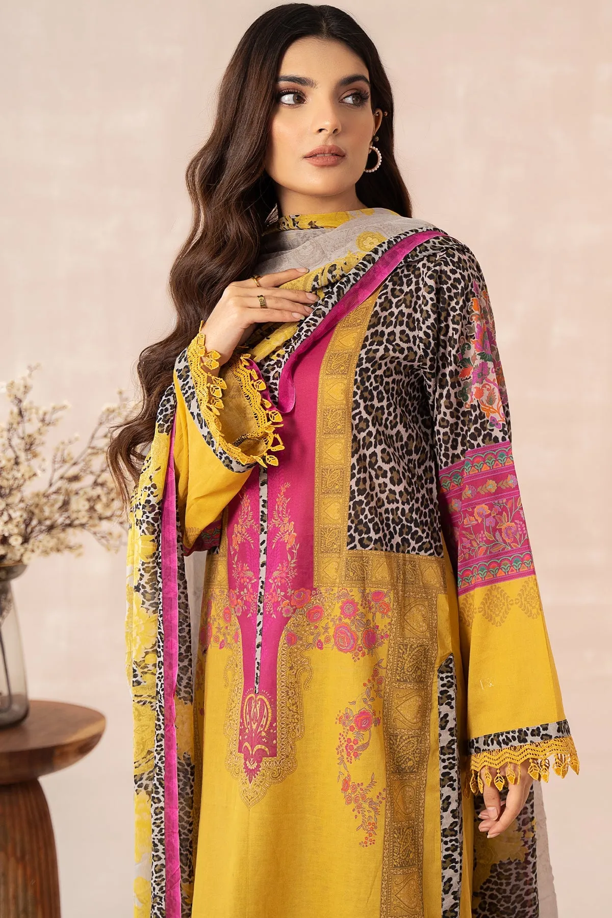 3-PC Unstitched Printed Lawn Shirt with Chiffon Dupatta and Trouser CPS4-08