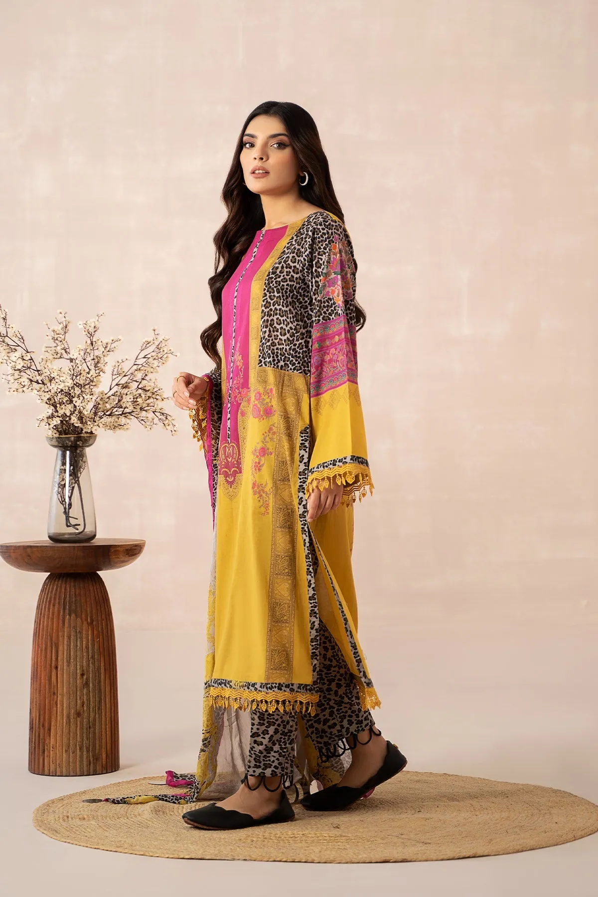 3-PC Unstitched Printed Lawn Shirt with Chiffon Dupatta and Trouser CPS4-08