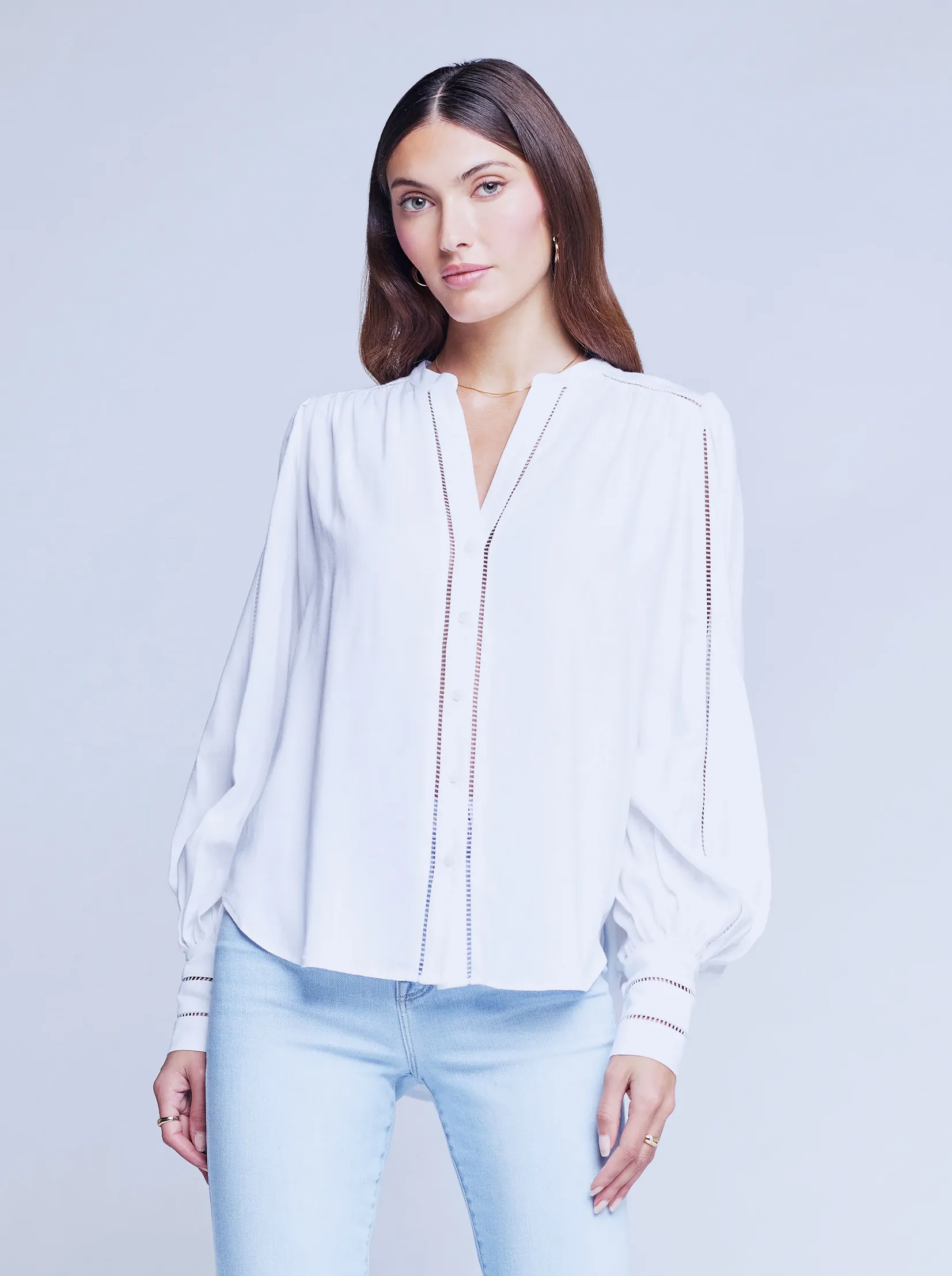 40527XVDw L'Agence Kiera Ladder Trim Blouse