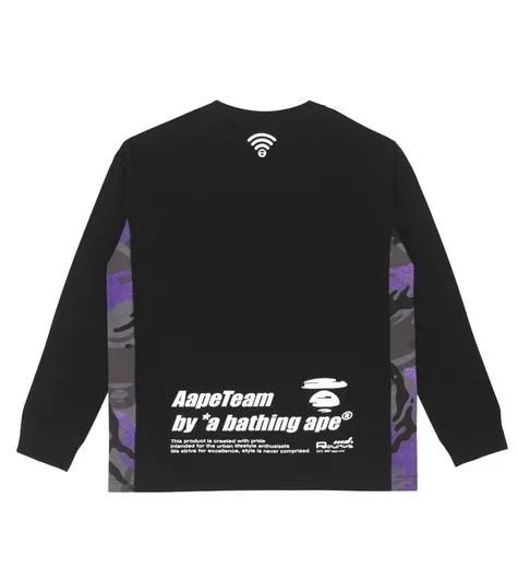 A BATHING APE  |Crew Neck Street Style Long Sleeves Plain Cotton