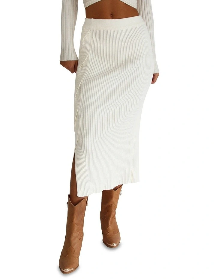 All My Life Knit Midi Skirt in Cream