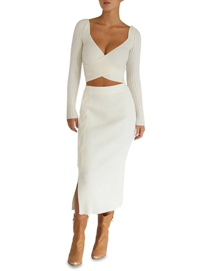 All My Life Knit Midi Skirt in Cream