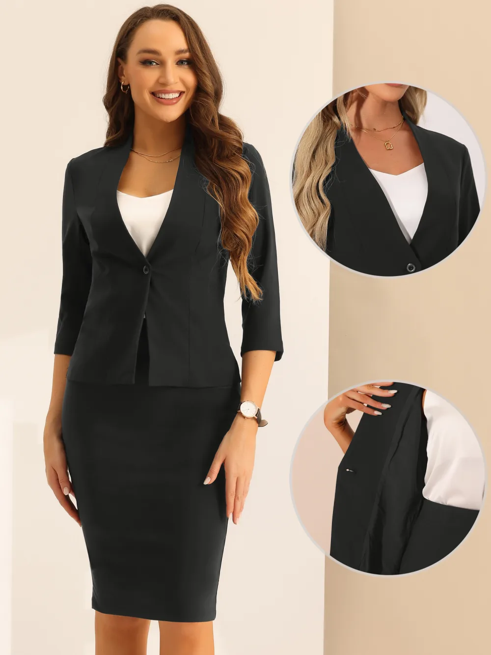 Allegra K - Blazer and Pencil Skirt Business Skirt Suit