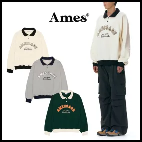 AMES-WORLDWIDE  |Crew Neck Unisex Street Style Long Sleeves