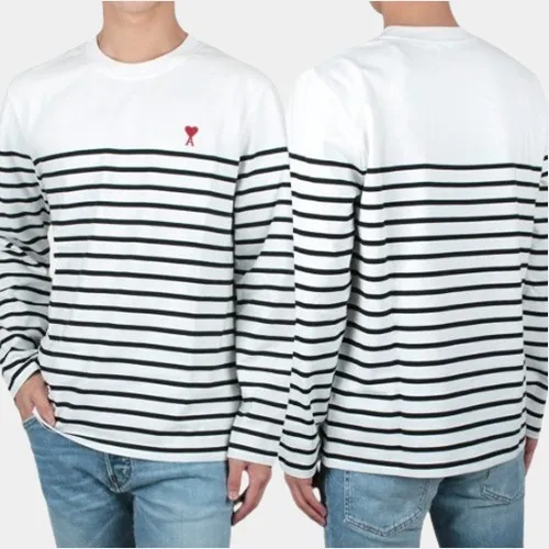 AMI PARIS  |Crew Neck Stripes Unisex Street Style Long Sleeves Cotton