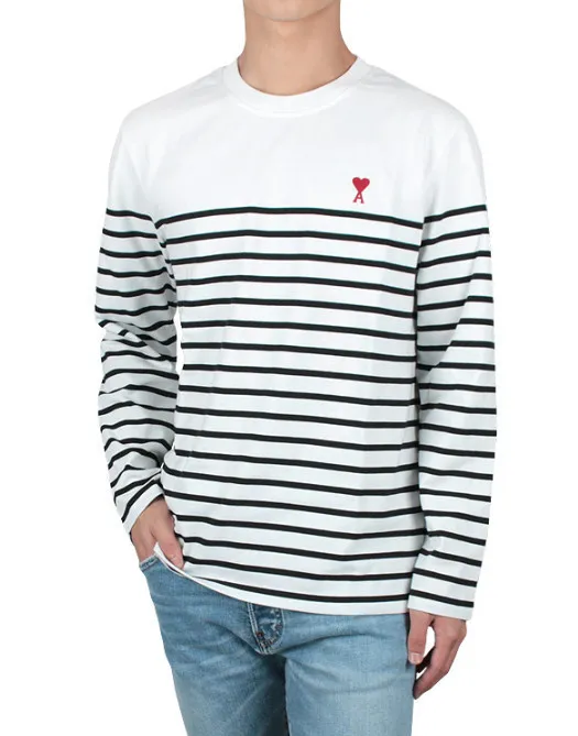 AMI PARIS  |Crew Neck Stripes Unisex Street Style Long Sleeves Cotton