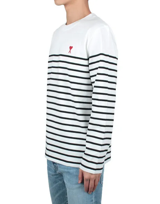 AMI PARIS  |Crew Neck Stripes Unisex Street Style Long Sleeves Cotton