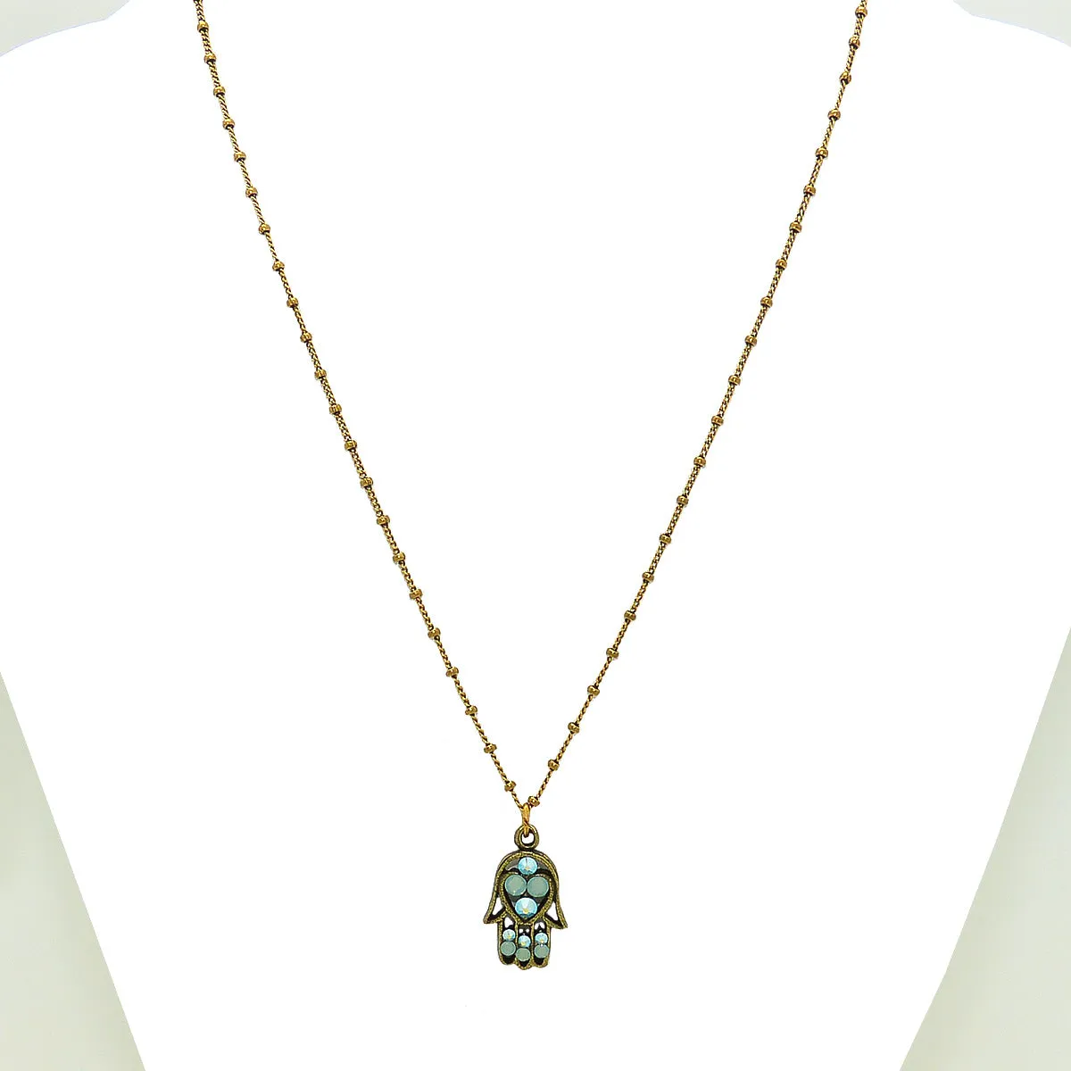 Anne Koplik Hamsa Hand Pendant Necklace Antique Gold Plated Swarovski Jewish