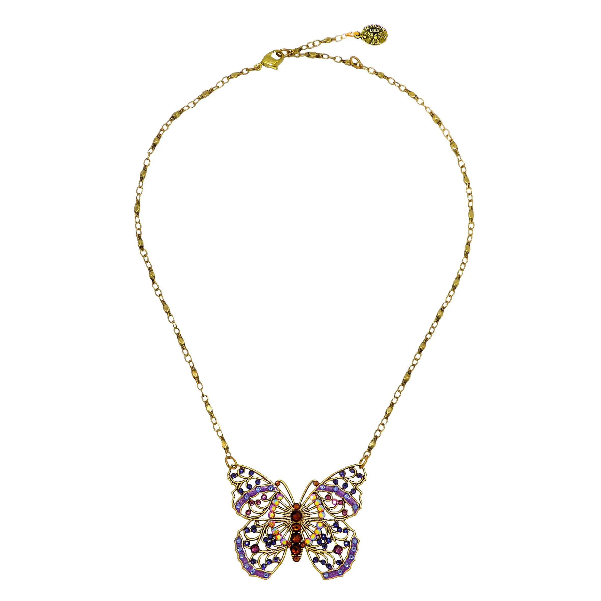 Anne Koplik Large Openwork Purple Butterfly Necklace Swarovski Crystal NK4058PUR