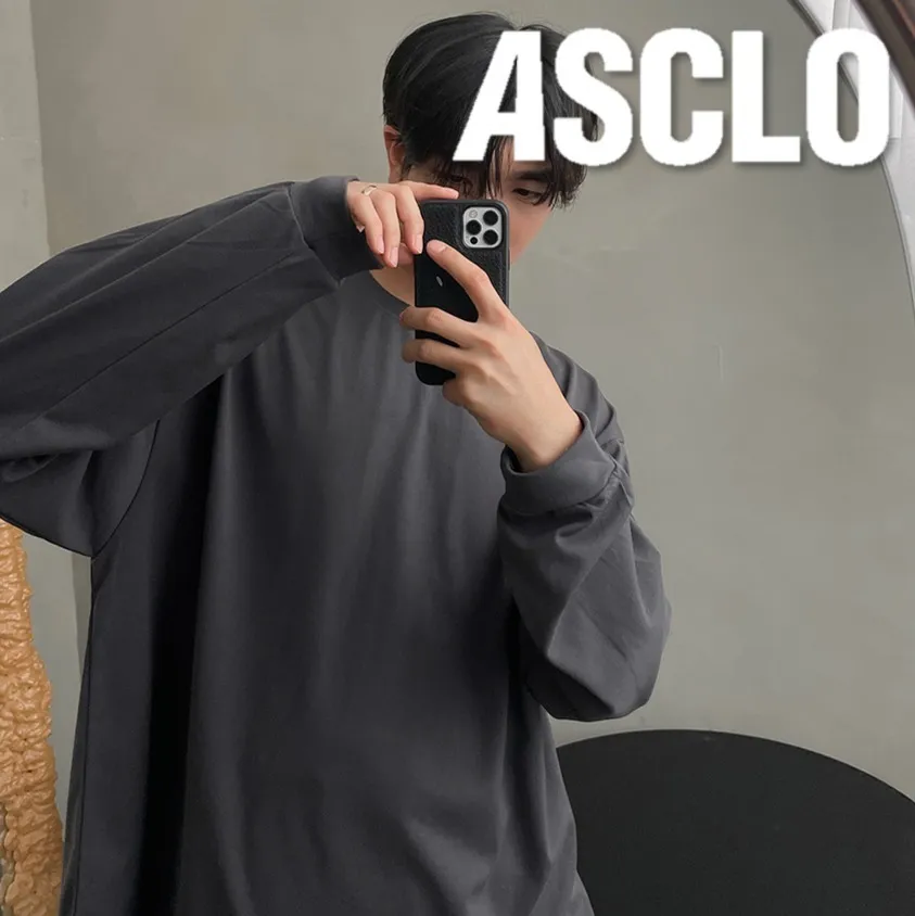 ASCLO  |Crew Neck Unisex Street Style Long Sleeves Plain Cotton