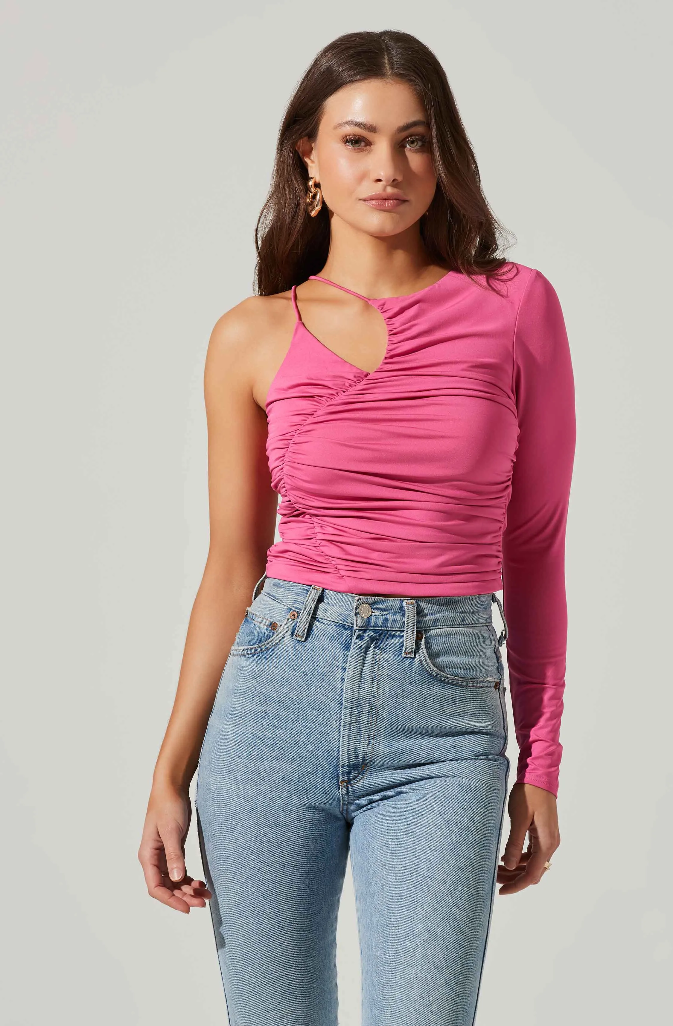 Asymmetrical Ruched One Sleeve Top