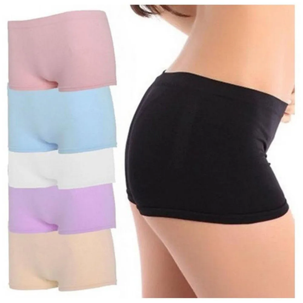 Attractive Women Boyshorts Sexy Cotton Panties Seamless Underwear Intimates Briefs Knickers Solid Color SM6