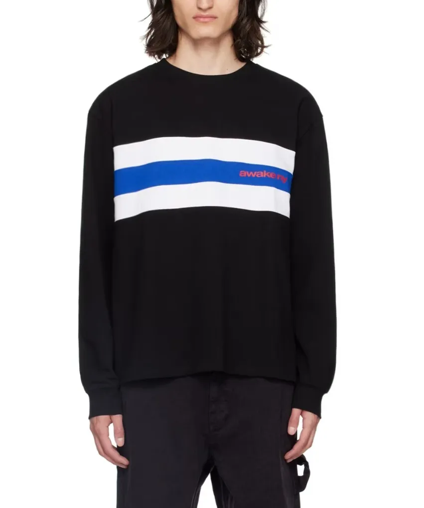 AWAKE NY  |Crew Neck Stripes Street Style Long Sleeves Cotton