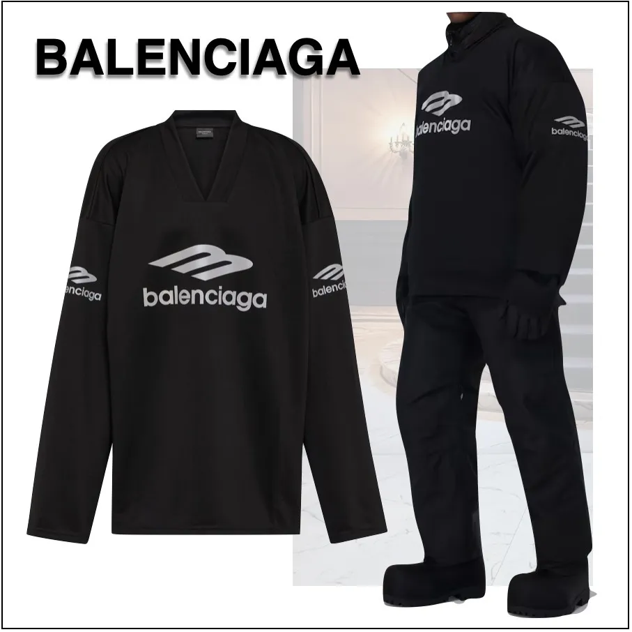 BALENCIAGA  |Street Style V-Neck Long Sleeves Plain Oversized